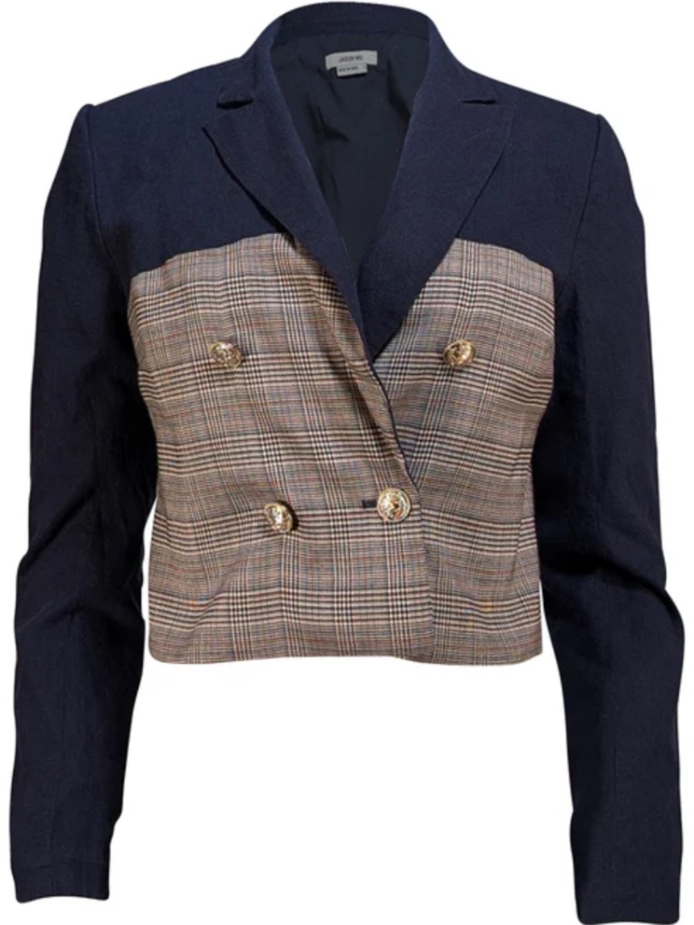 Jason Wu Navy Plaid Double Breasted Cropped Blazer Size Small NWOT